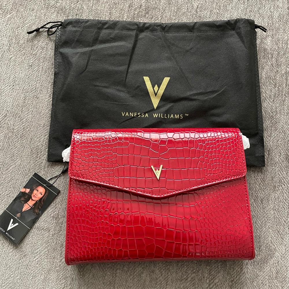 BNWT Vanessa Williams Red Crocodile Embossed Clutch